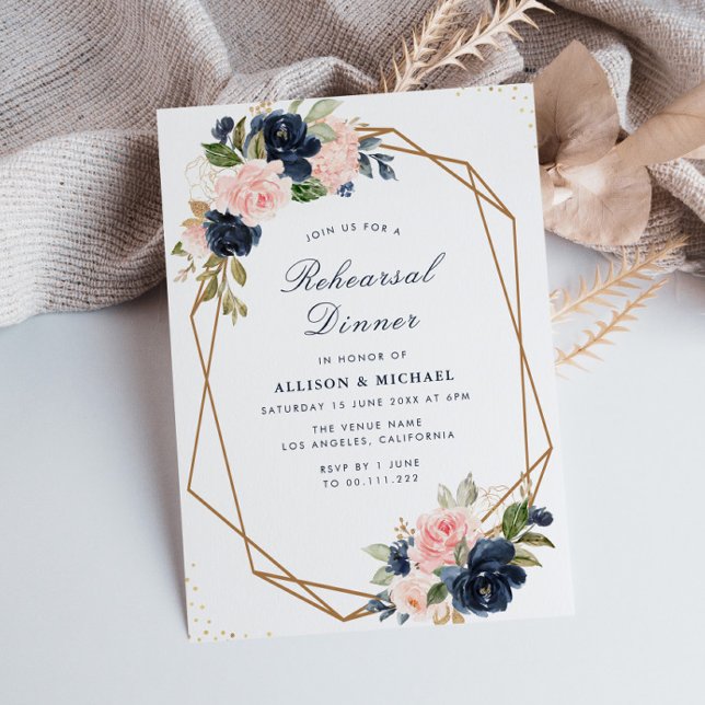 Invitation Dîner de répétition géométrique florale et marine (Créateur téléchargé)