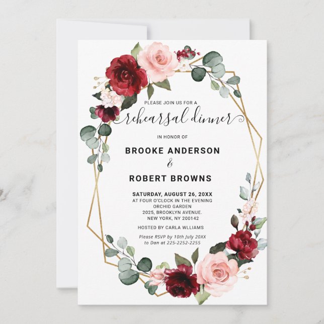 Invitation Dîner de répétition géométrique flush Blush de Bou (Devant)