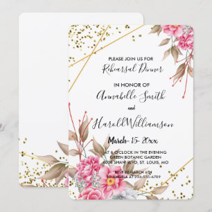 Invitation Dîner de répétition géométrique Gold Frame rose Fl
