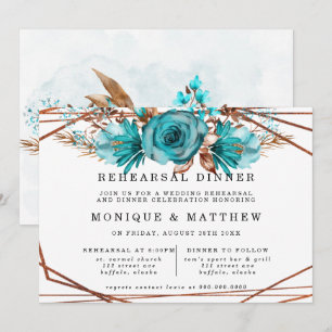 Invitation Dîner de répétition géométrique Turquoise Gold Peo