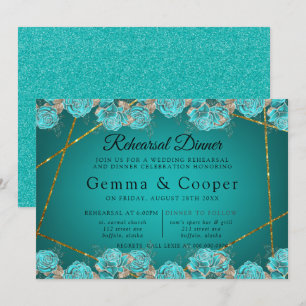 Invitation Dîner de répétition géométrique Turquoise Rose Gol