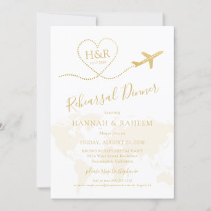 Invitation Dîner de répétition Gold Airplane Cartogramme