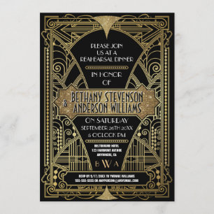 Invitation Dîner de répétition Gold Art Déco vintage Invitati