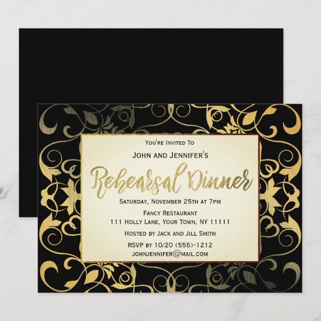 Invitation Dîner de répétition Gold Black (Devant / Derrière)