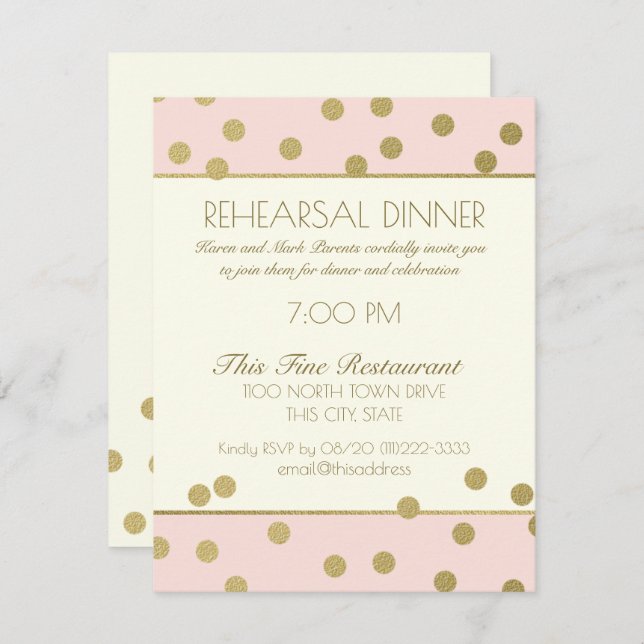 Invitation Dîner de répétition Gold Confetti Dots (Devant / Derrière)