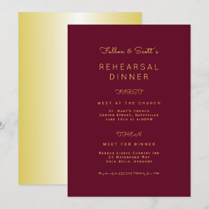 Invitation Dîner de répétition Gold et Bourgogne
