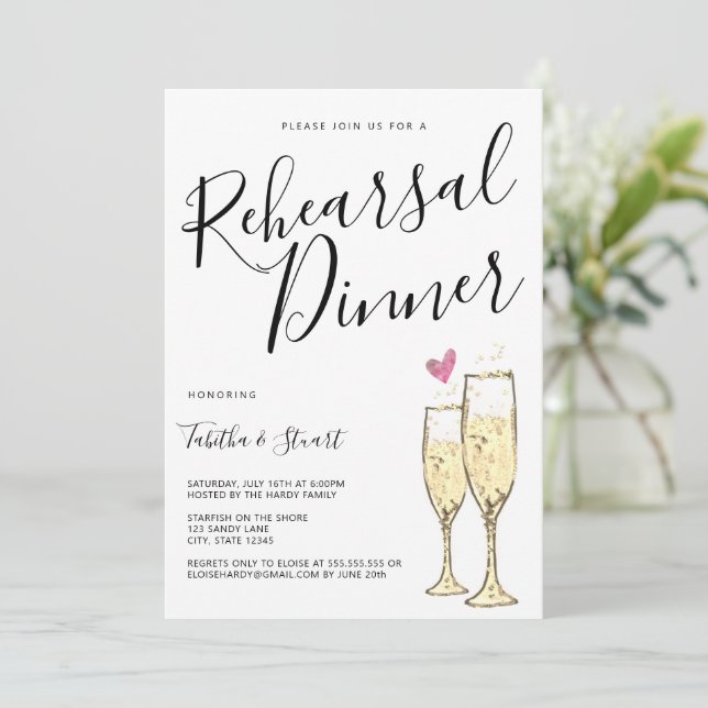 Invitation Dîner de répétition Gold Heart Champagne (Debout devant)