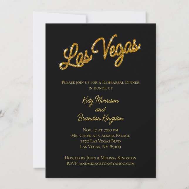 Invitation Dîner de répétition Gold Las Vegas (Devant)