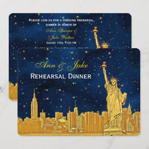 Invitation Dîner de répétition Gold NYC Skyline #2 Blue Starr