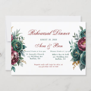 Invitation Dîner de répétition Gold Peony Emerald Green de Bo