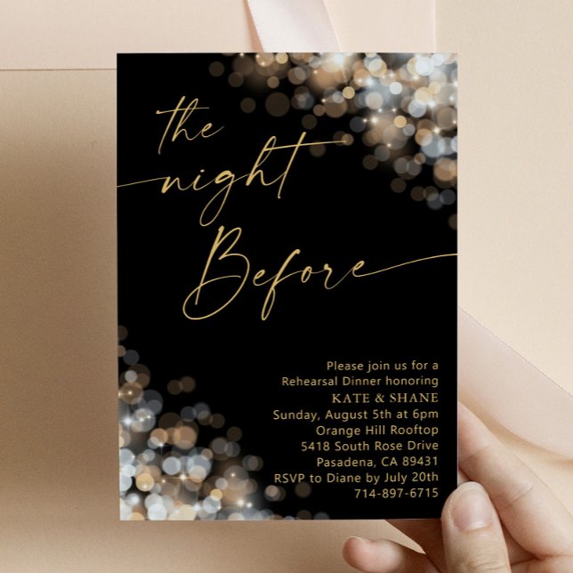 Invitation Dîner de répétition Gold & Silver Bokeh Parties sc (Créateur téléchargé)