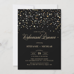 Invitation Dîner de répétition Gold Star Confetti