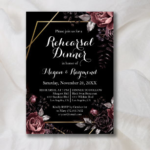 Invitation Dîner de répétition Gothique Black Dark Florals