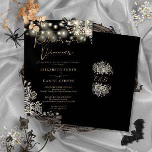 Invitation Dîner de répétition Gothique Black Gold Floral Lig