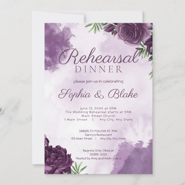 Invitation Dîner de répétition gothique fleuri Rose foncé (Devant)