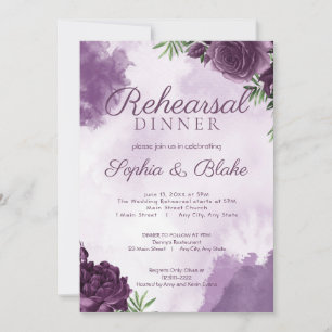 Invitation Dîner de répétition gothique fleuri Rose foncé