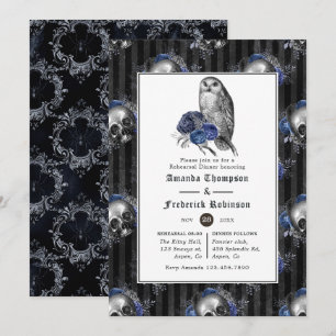 Invitation Dîner de répétition gothique floral noir et bleu