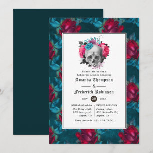 Invitation Dîner de répétition gothique floral sarcelle et bo