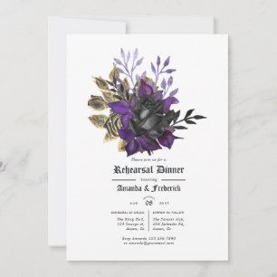 Invitation Dîner de répétition gothique florale violet noir