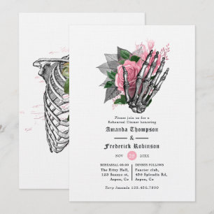 Invitation Dîner de répétition gothique Halloween floral rose