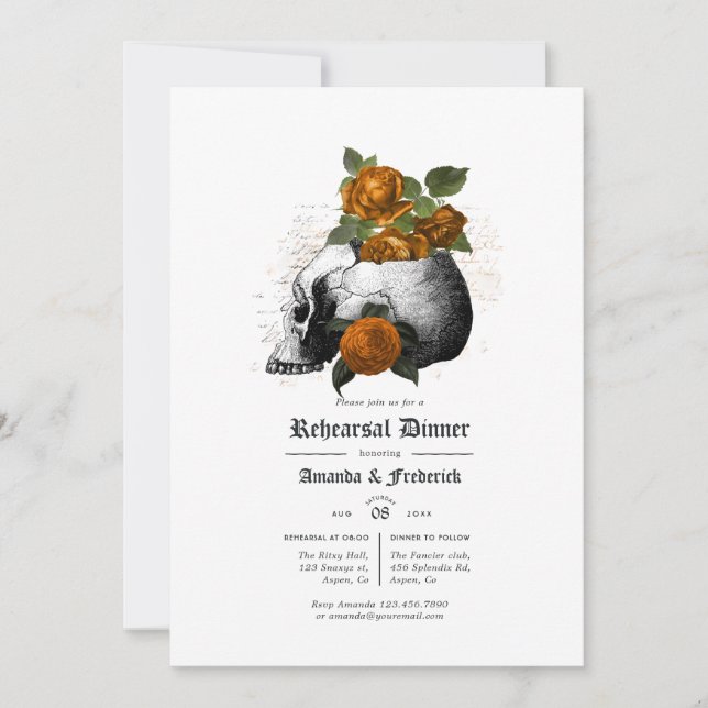 Invitation Dîner de répétition gothique orange et noir (Devant)