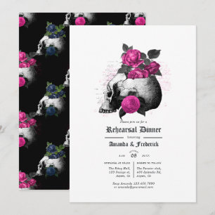 Invitation Dîner de répétition gothique rose chaud et bleu ma