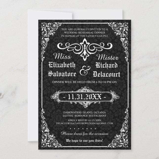 Invitation Dîner de répétition gothique victorien noir (Devant)