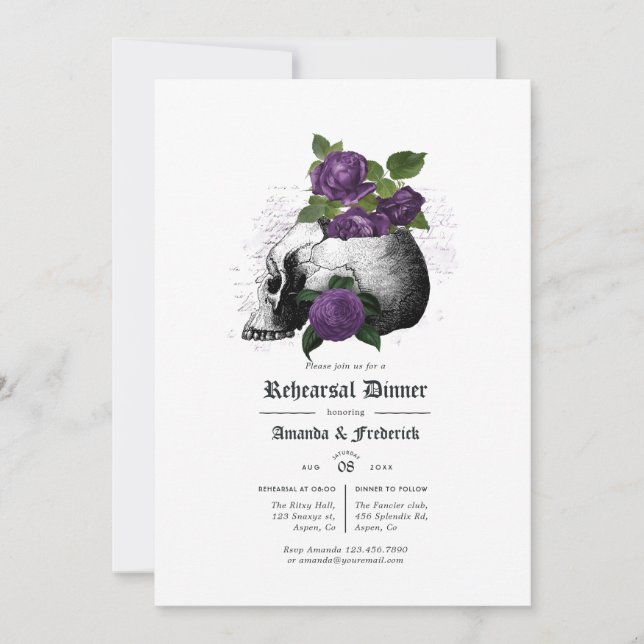Invitation Dîner de répétition gothique violet et noir (Devant)