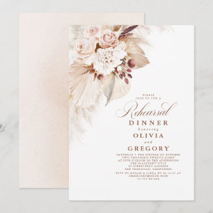 Invitation Dîner de répétition Grass Fleurs blanches et Pampa