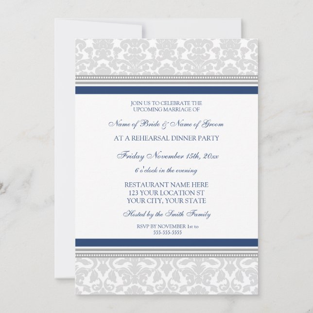Invitation Dîner de répétition gris bleu (Dos)