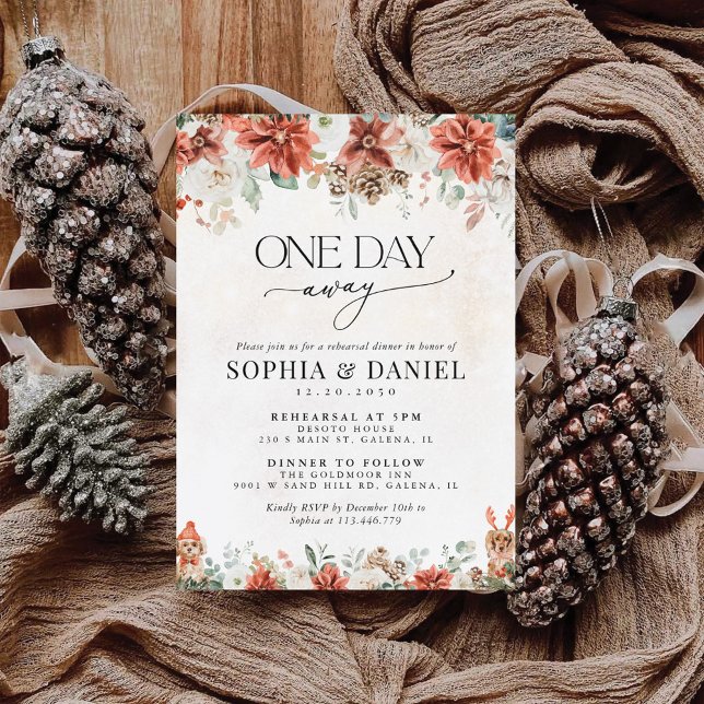 Invitation Dîner de répétition hiver rouge verdure Pinecone (Créateur téléchargé)