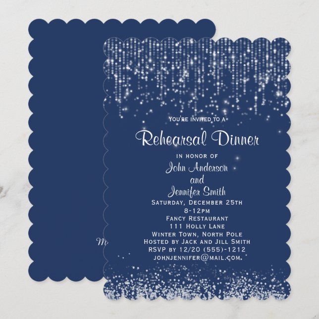 Invitation Dîner de répétition hivernal à cordes blanches ble (Devant / Derrière)