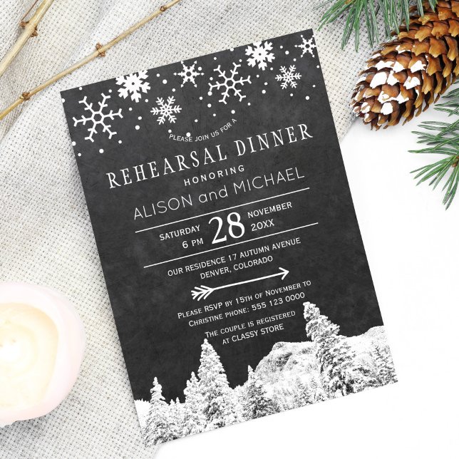 Invitation Dîner de répétition hivernal Chalkboard snowflakes (Créateur téléchargé)