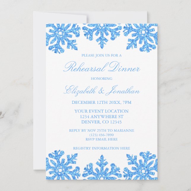 Invitation Dîner de répétition hivernale du flocon bleu (Devant)