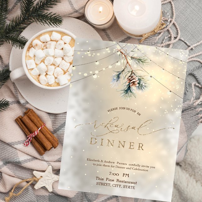 Invitation Dîner de répétition hivernale Pinecone String Ligh (Créateur téléchargé)