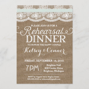 Invitation Dîner de répétition Invitation, Burlap and Lace, M