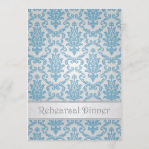 Invitation Dîner de répétition Invitation. Motif damassé bleu