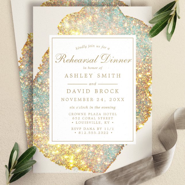 Invitation Dîner de répétition Iridescent Glitter (Créateur téléchargé)