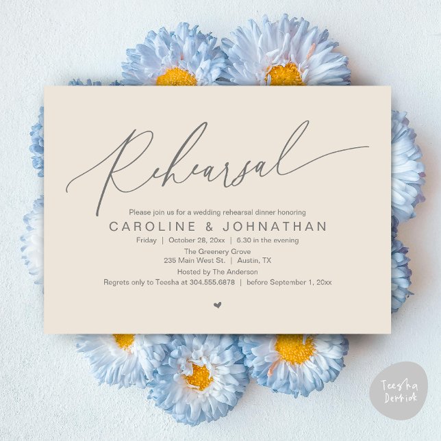 Invitation Dîner De Répétition La Nuit Avant La Fête De Maria (Romantic Rehearsal Dinner The Night Before Wedding Dinner Party Invitation Card PDF Cream Grey)