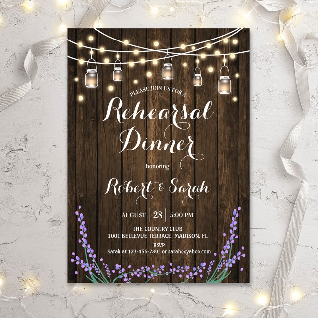 Invitation Dîner de répétition - Lavande de bois rustique (Créateur téléchargé)