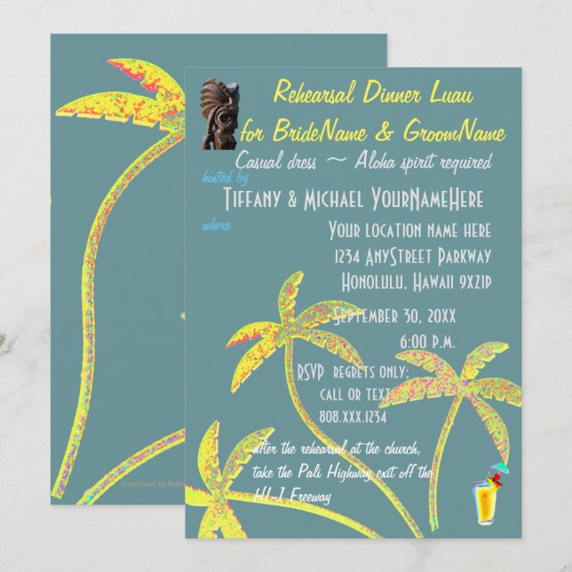 Invitation Dîner de répétition Luau (Devant / Derrière)