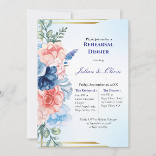 Invitation Dîner de répétition luxueux bleu poussiéreux et ro