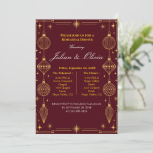 Invitation Dîner de répétition luxueux bordeaux et or