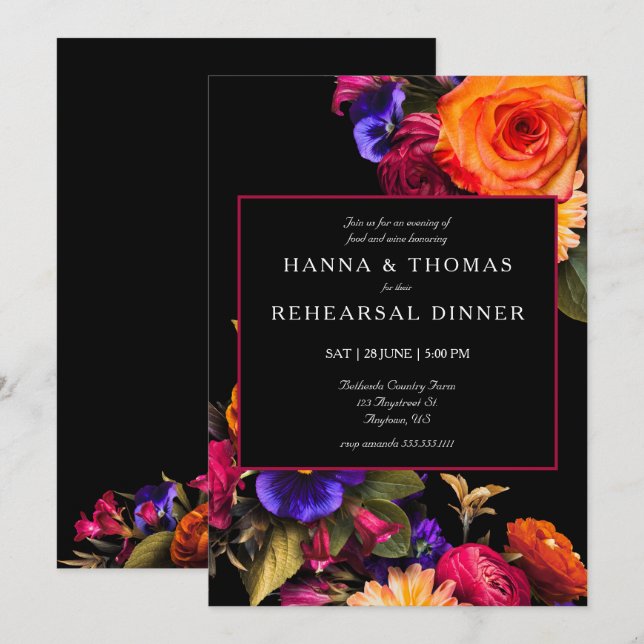 Invitation Dîner de répétition Mariage à l'automne (Devant / Derrière)