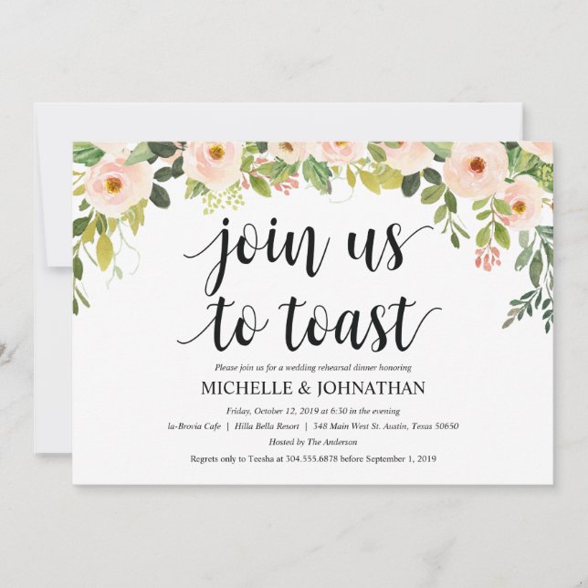 Invitation Dîner de répétition Mariage à l'élégance floue Inv (Devant)