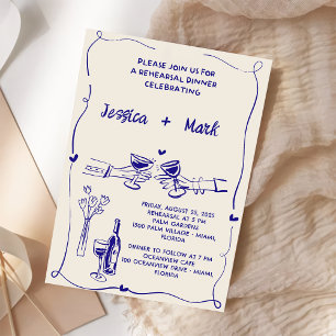 Invitation Dîner de répétition Mariage à main rétro