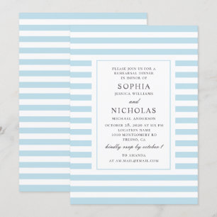 Invitation Dîner de répétition mariage à rayures bleues
