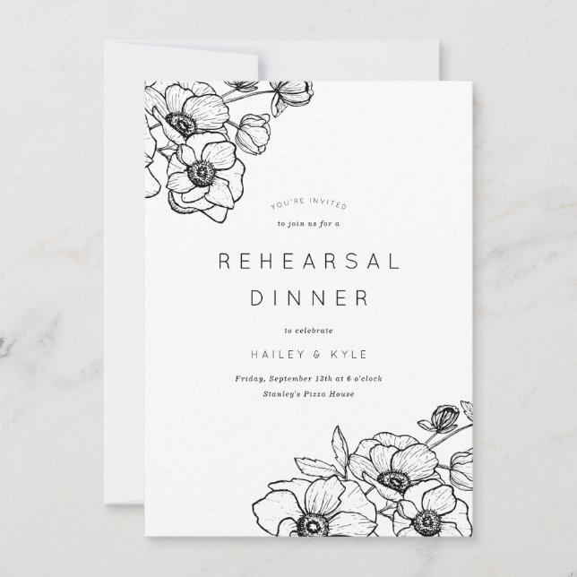 Invitation Dîner de répétition Mariage Anemone Bouquet (Devant)