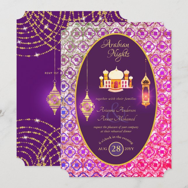 Invitation Dîner de répétition Mariage arabe en couple Fiança (Devant / Derrière)