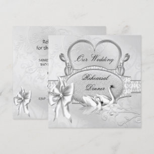 Invitation Dîner de répétition Mariage Argent Cygnes blancs C